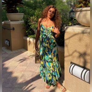 NWOT Aerie Paradise Palm Print Beach Cut Out Maxi Dress - Medium